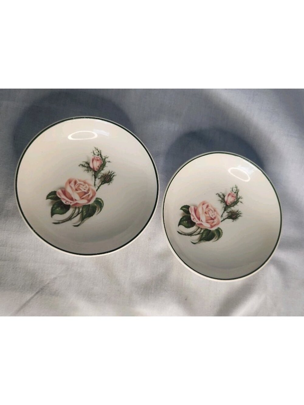 Pair Of VTG Ballerina Oven Proof Small Plates Bowls Rose Pattern USA Union Made